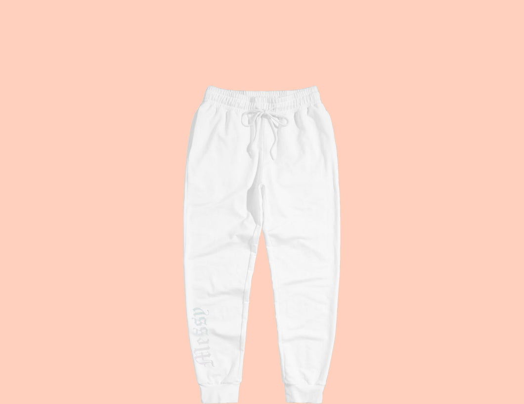 Messy Joggers (White) Holographic Logo