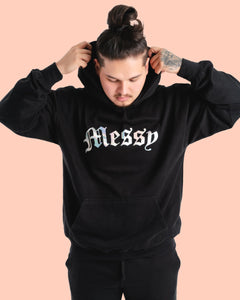 Messy Hoodie (Black) Holographic Logo