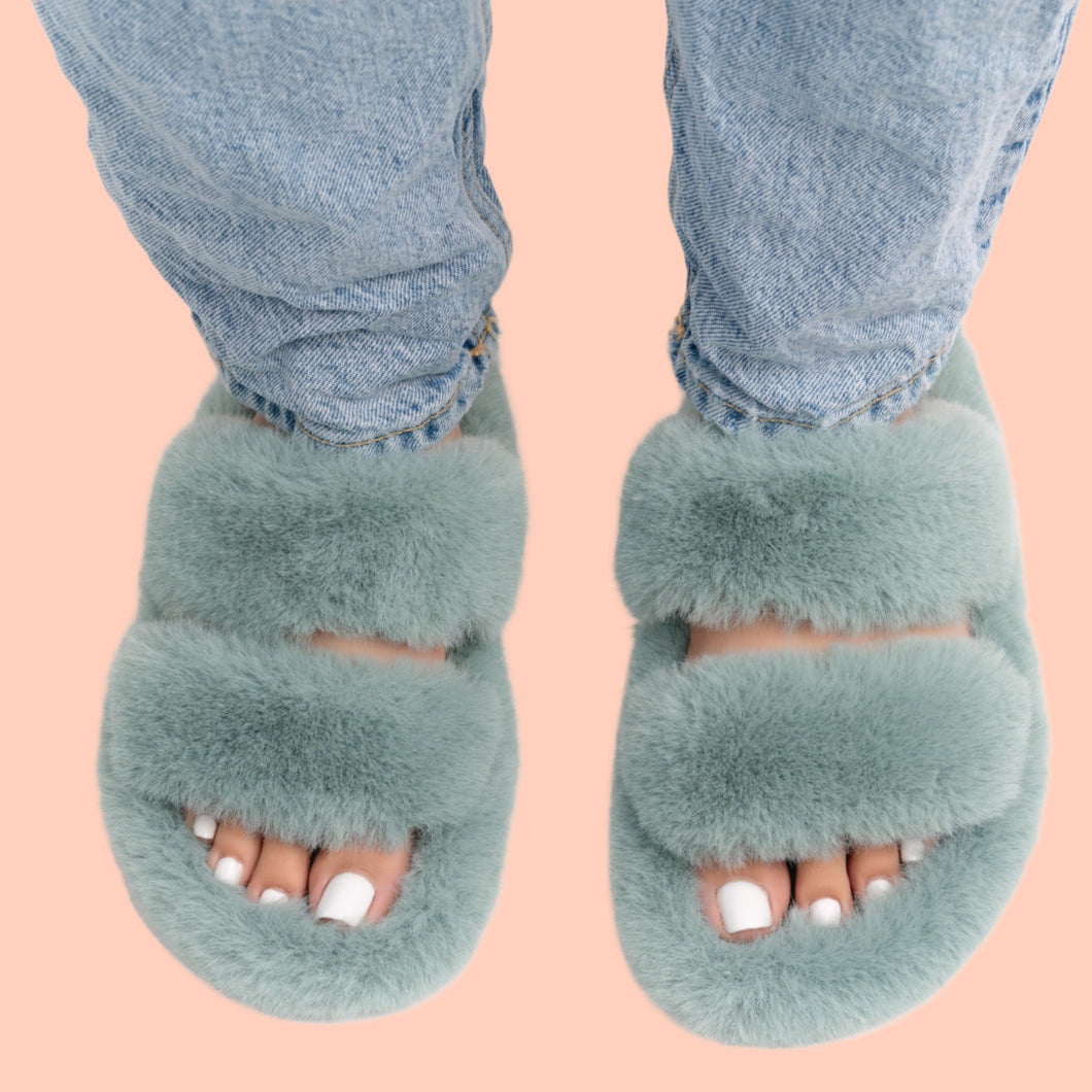 Furry Slippers (Blue/green)