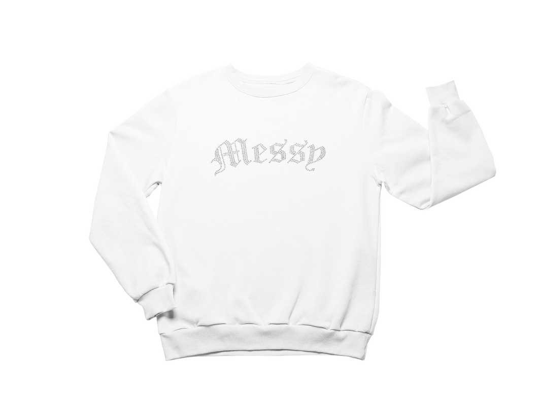 Messy Rhinestone crewneck (White)