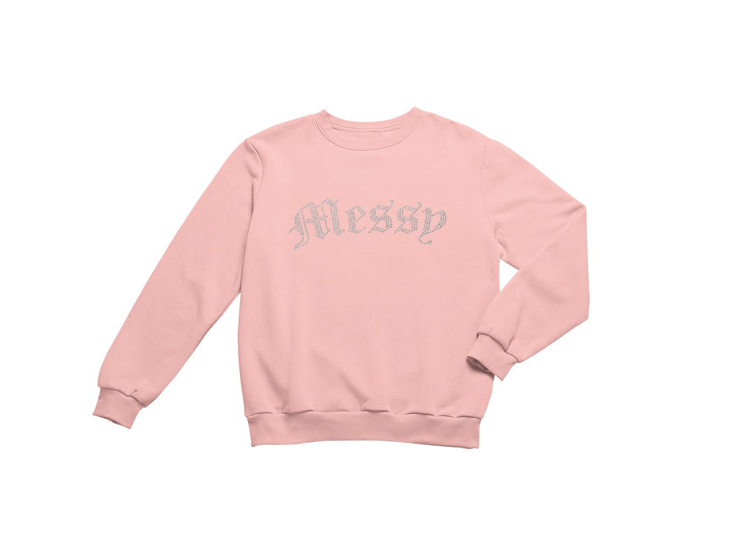 Messy Rhinestone Crewneck (Pink)