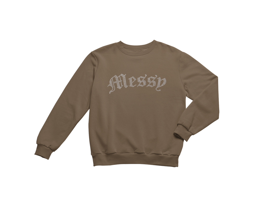 Vintage Wash Charcoal Brown Rhinestone Crewneck (Nude Collection)
